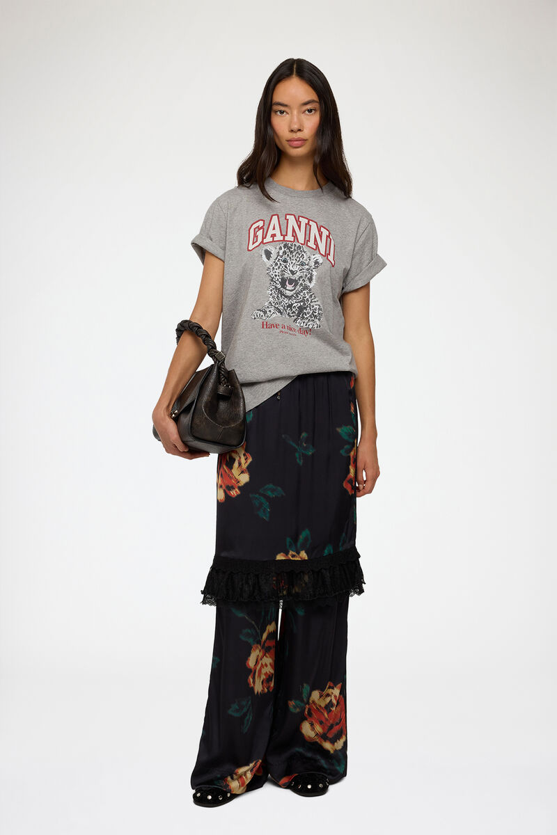 T-shirt with Tiger, Organic Cotton, in colour Paloma - 2 - GANNI