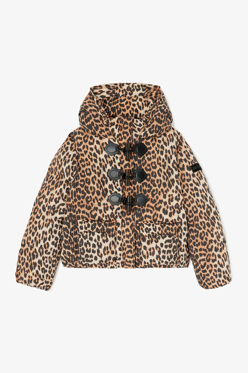 Mini Puffer in Leopard Nylon, Recycled Polyamide, in colour Almond Milk - 1 - GANNI