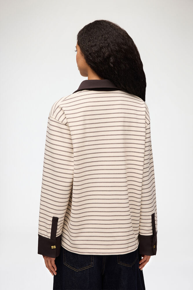 Polo Shirt in Stripe, Chocolate Brown