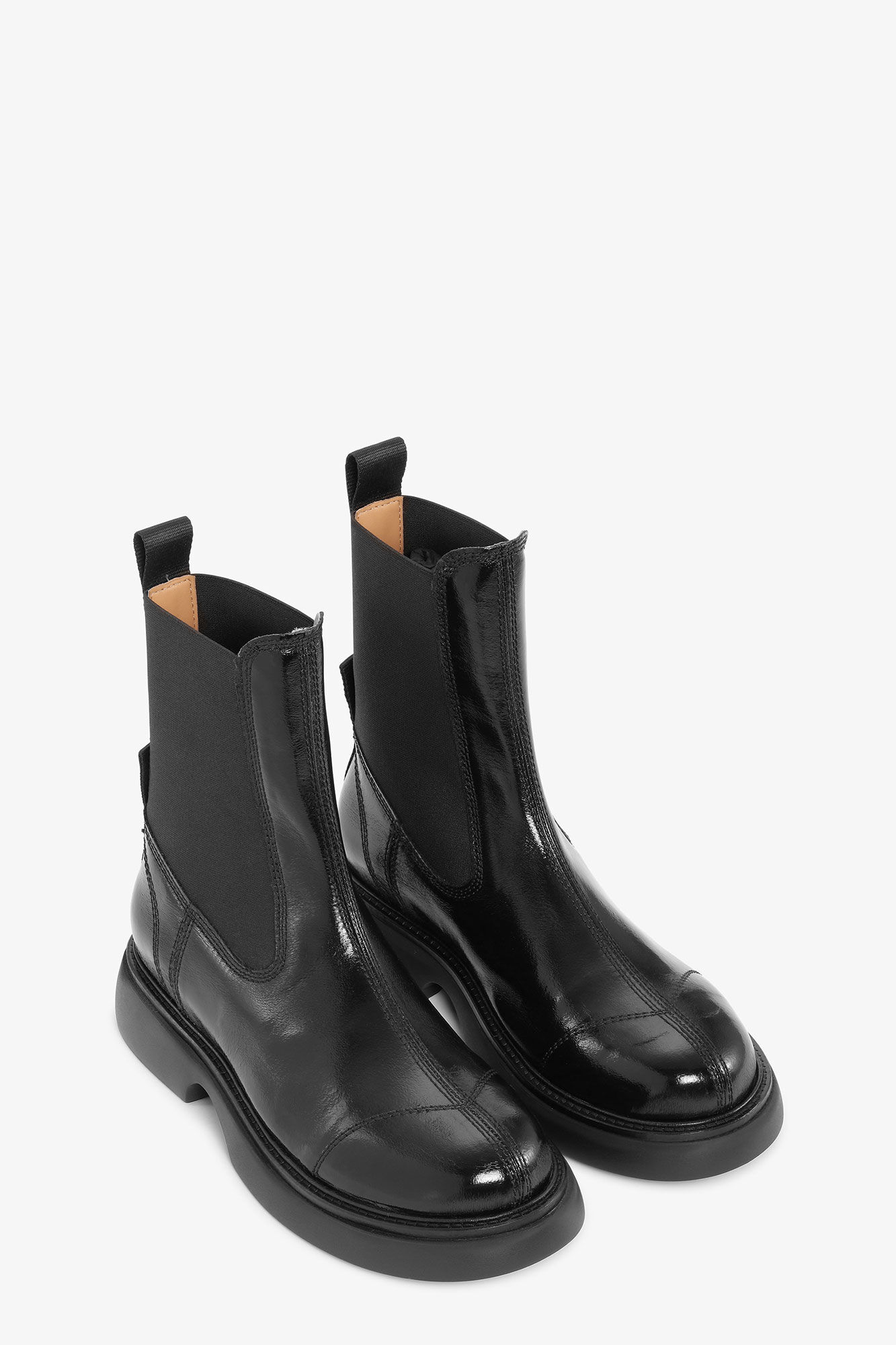 Black Mid Chelsea Boots, Recycled Polyester, in colour Black/Black - 2 - GANNI