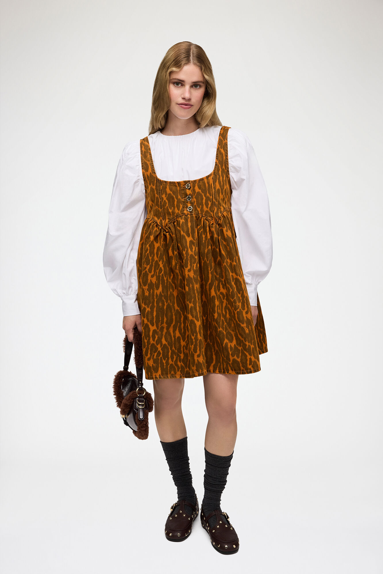 Robe en denim léopard, Organic Cotton, in colour Autumn Maple - 1 - GANNI