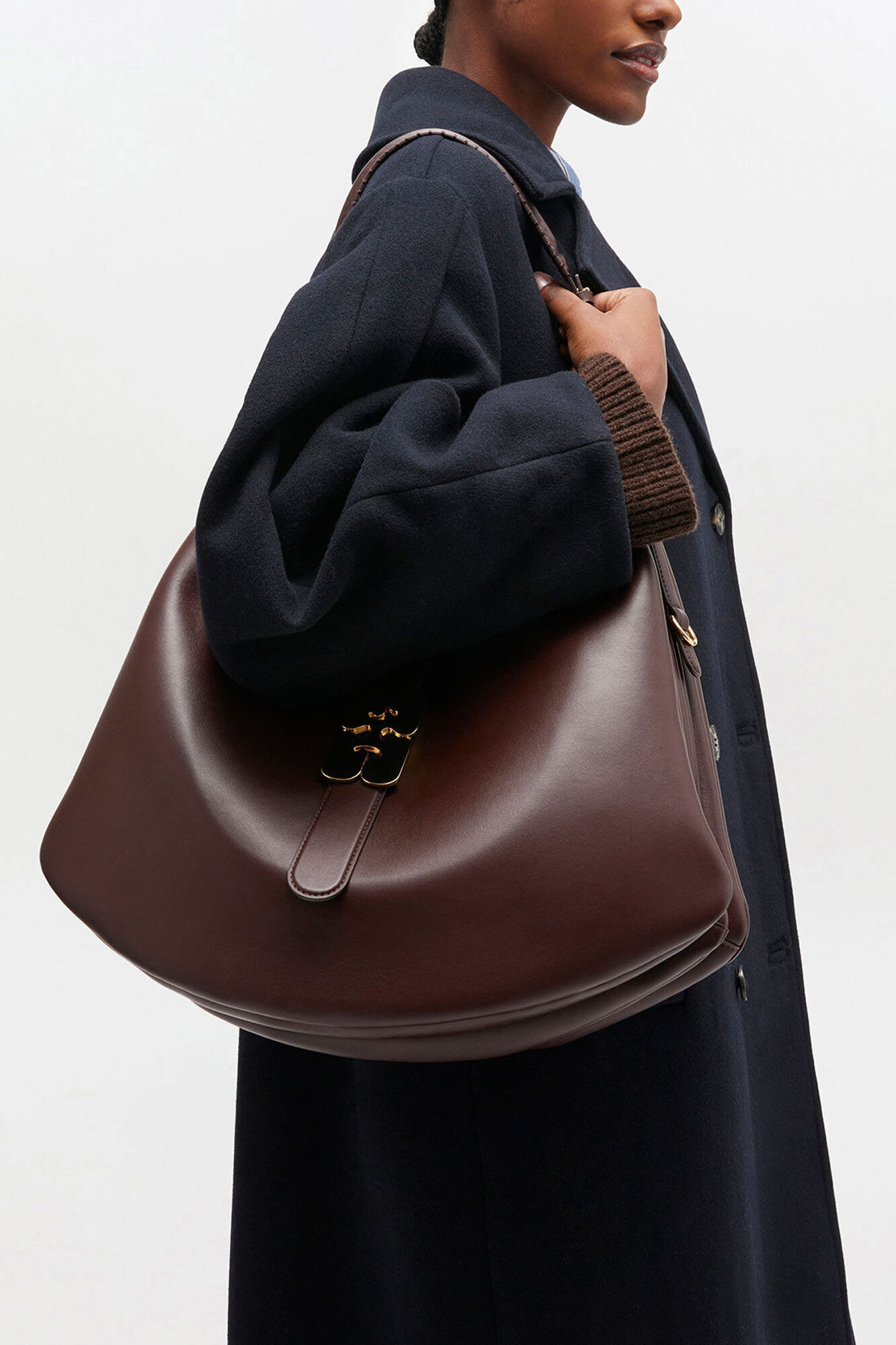 Grand sac Kat marron, Recycled Leather, in colour Chicory Coffee - 1 - GANNI