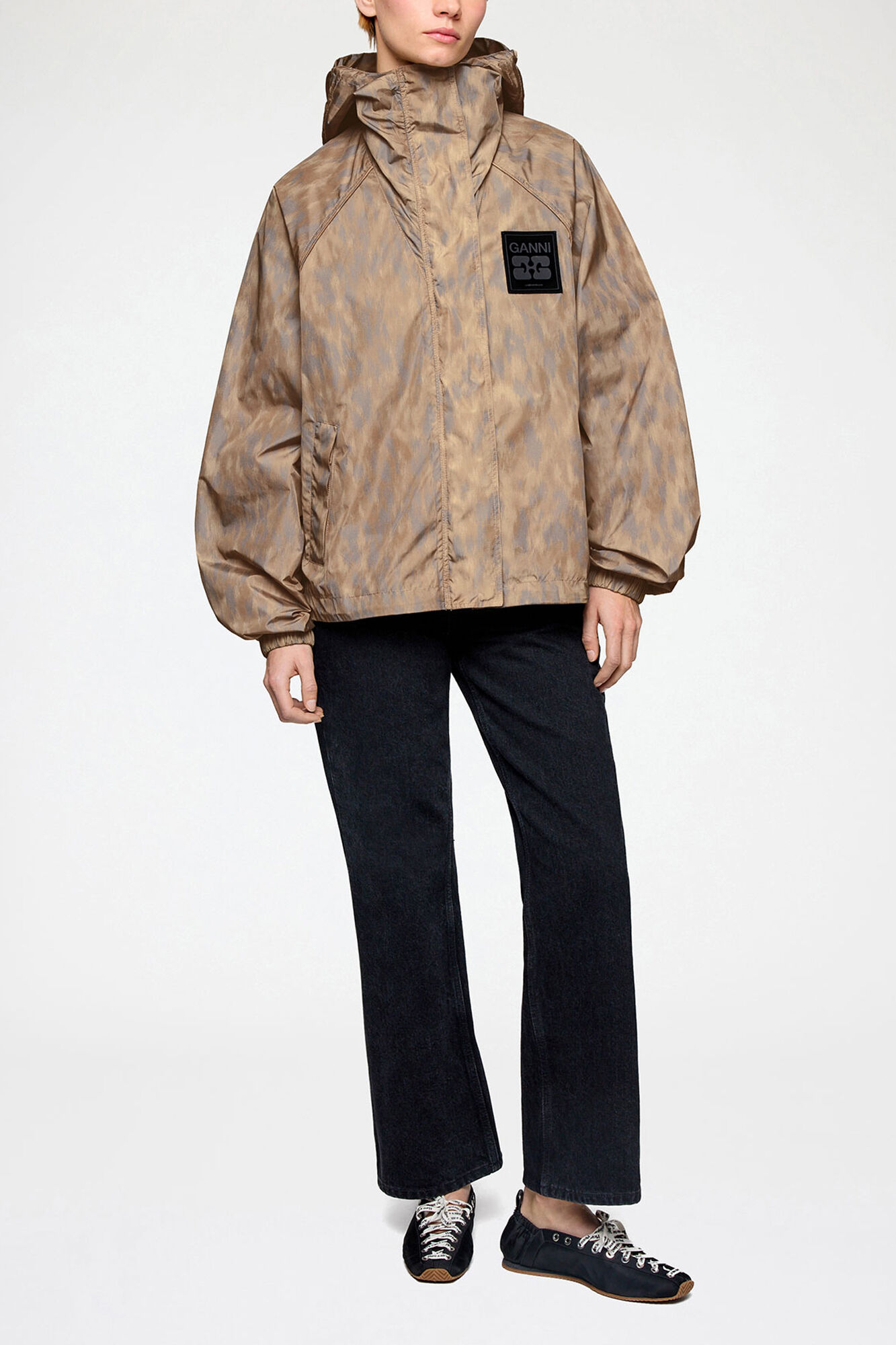 Flyweight Jacket in Printed Nylon, Recycled Polyamide, in colour Burro - 2 - GANNI