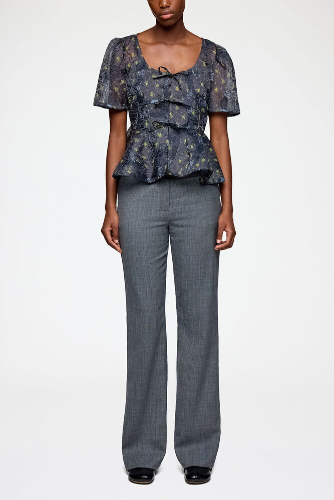 Peplum Blouse in Shibori Organza, Black Sand