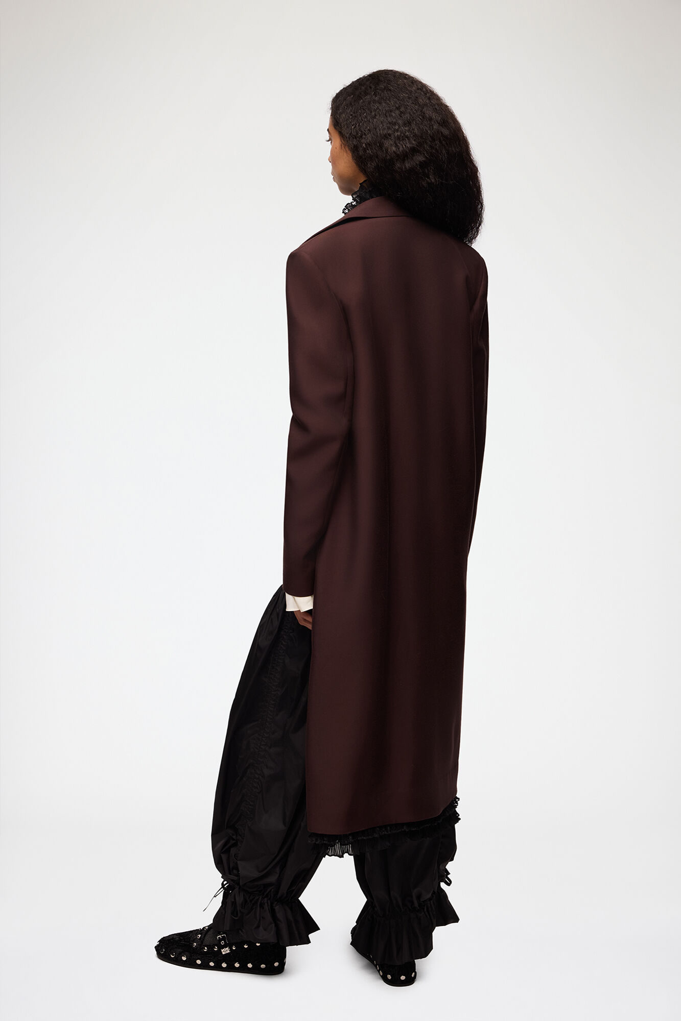 Long Blazer in Brown Wool, Viscose, in colour Chocolate Plum - 3 - GANNI