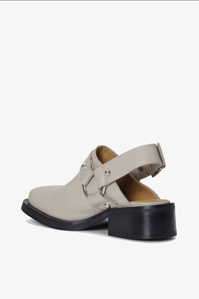 Beige Slingback Biker Mules, Recycled Leather, in colour Safari - 3 - GANNI
