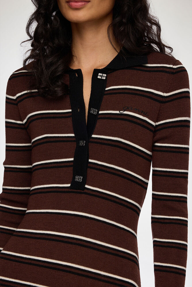 Polo Dress in Striped Merino, Multicolour