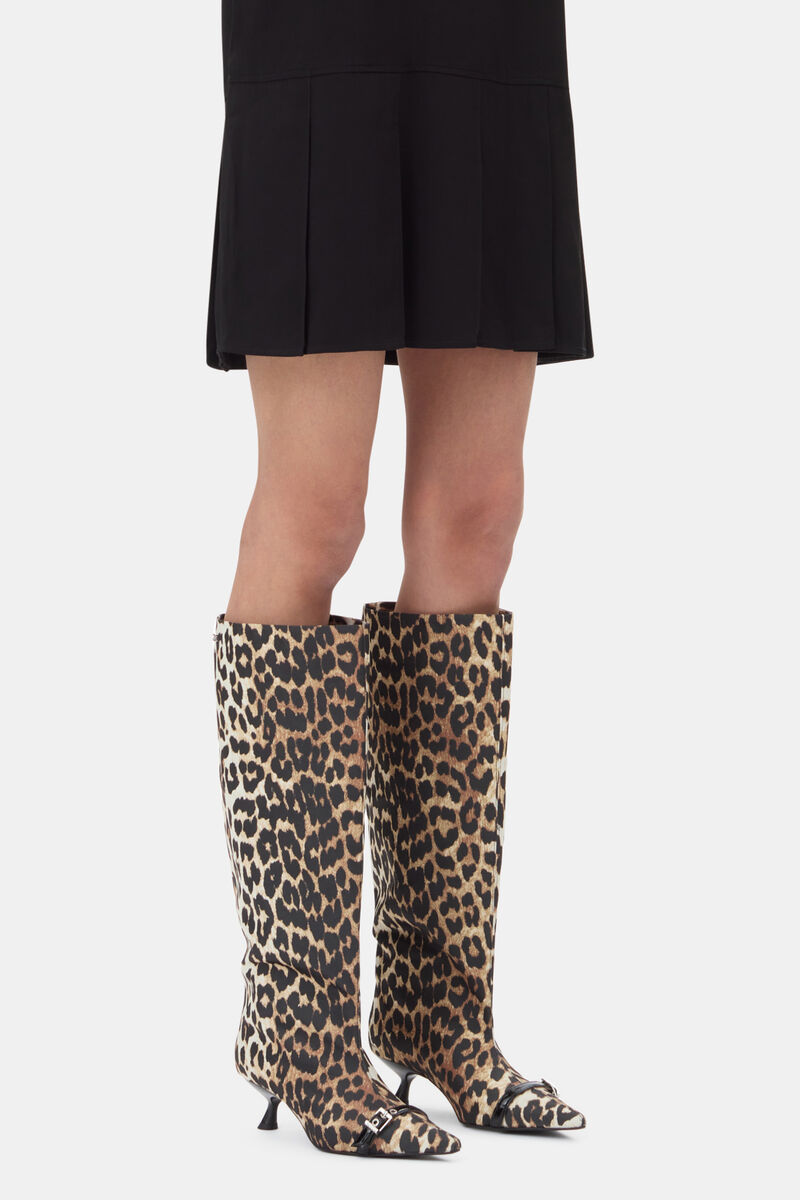 Leopard Eyelets Slouchy High Shaft Boots, Recycled Polyester, in colour Leopard - 1 - GANNI
