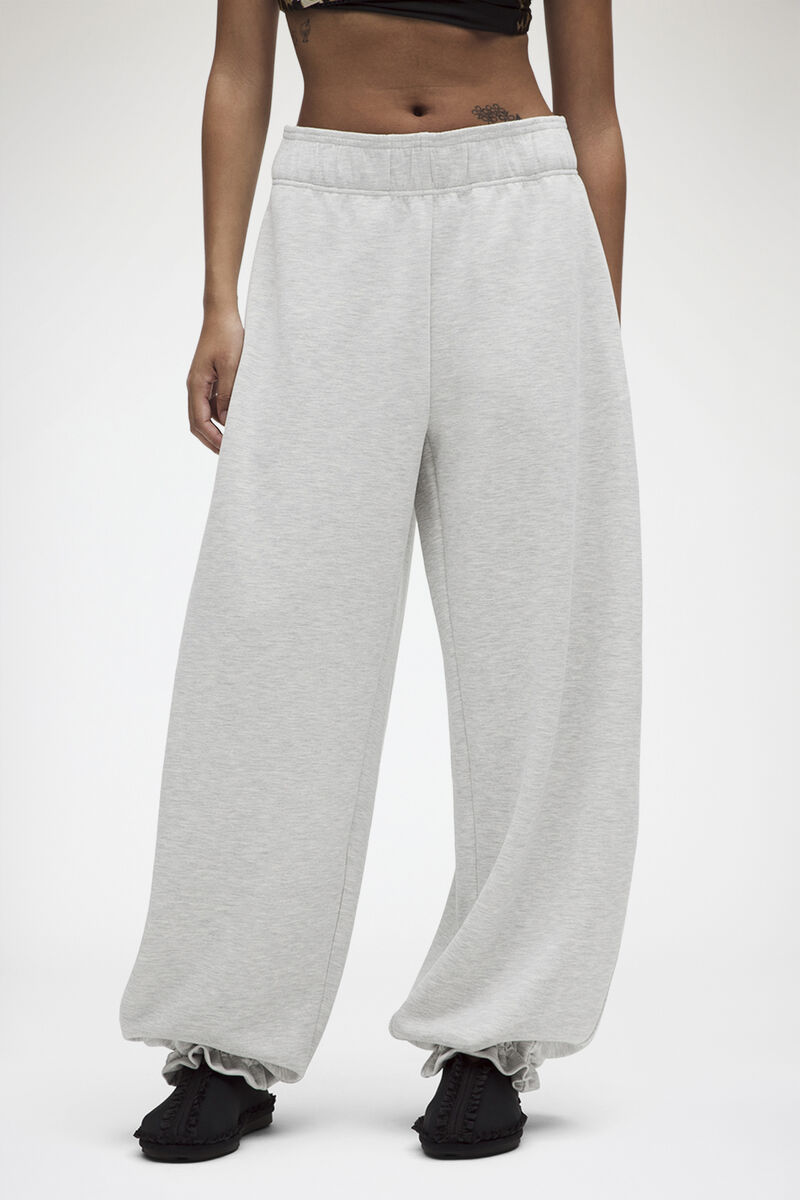 Brushed Softstreme Barrel-Leg Pants, Recycled Polyester, in colour Heathered Core Ultra Light Grey - 2 - GANNI
