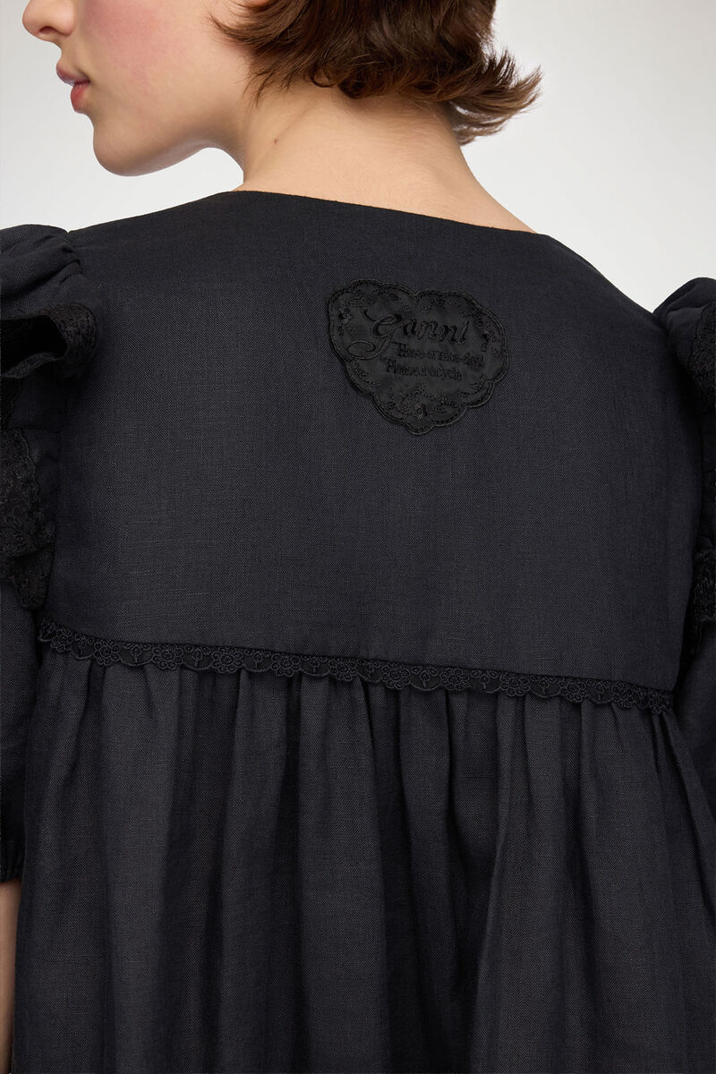 Minikleid aus schwarzem Leinen, Linen, in colour Black - 3 - GANNI