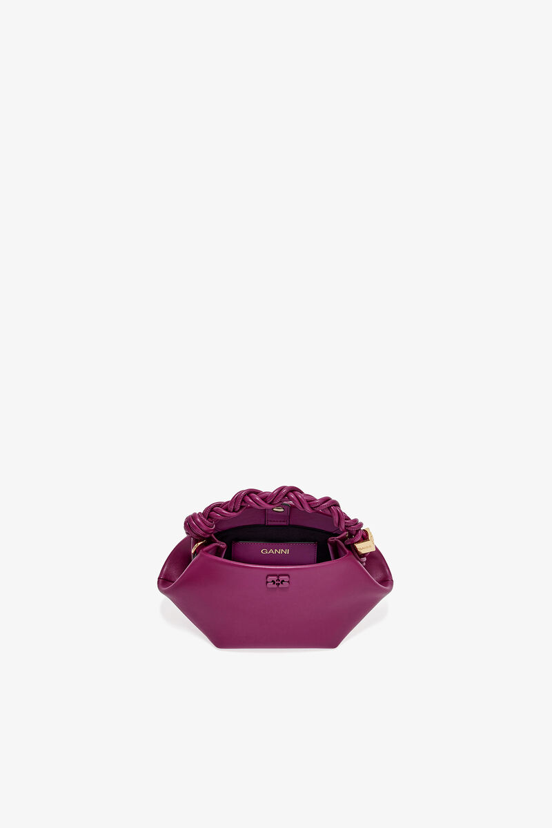 Mini Bou Bag in Purple, Recycled Leather, in colour Boysenberry - 3 - GANNI