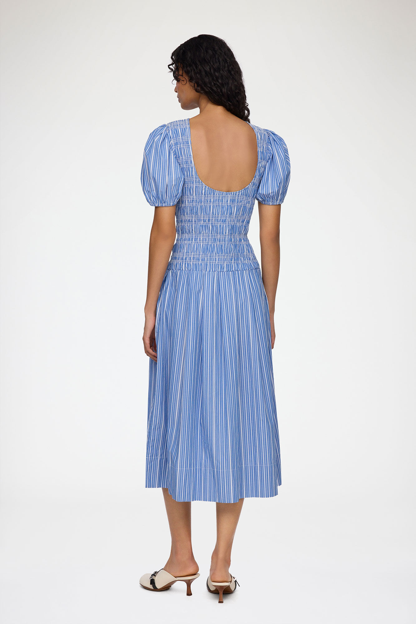 Dress in Striped Cotton, Organic Cotton, in colour Nouvean Navy - 2 - GANNI