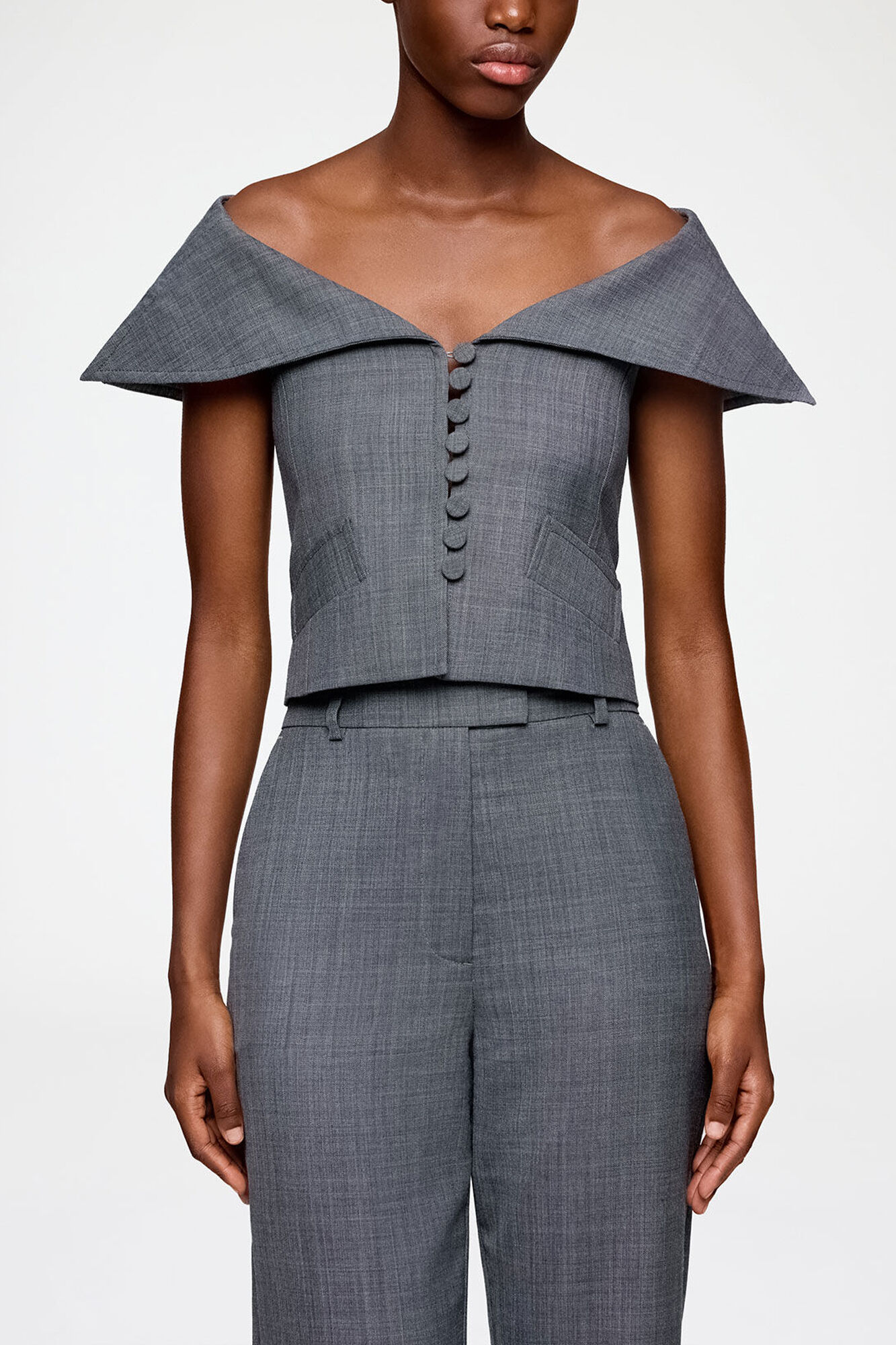 Vest in Grey Wool Melange, Wool, in colour Phantom - 2 - GANNI