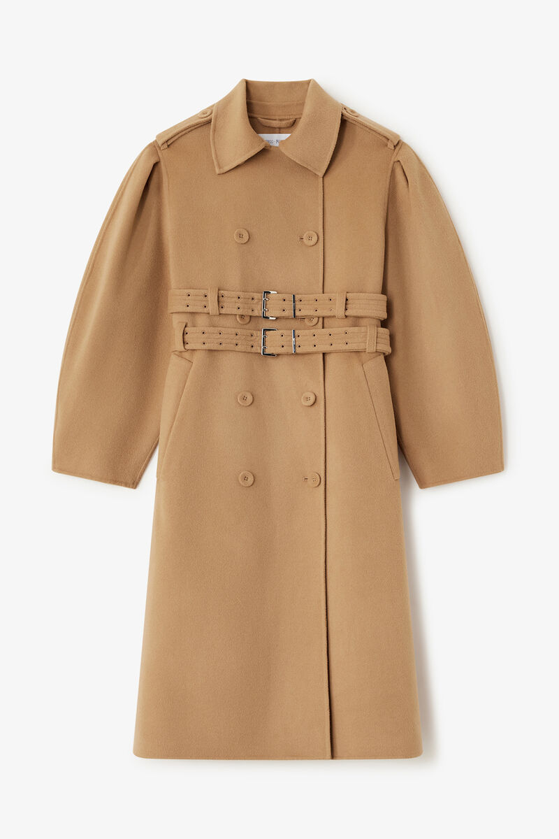 Manteau en laine double face, Wool, in colour Tiger's Eye - 1 - GANNI
