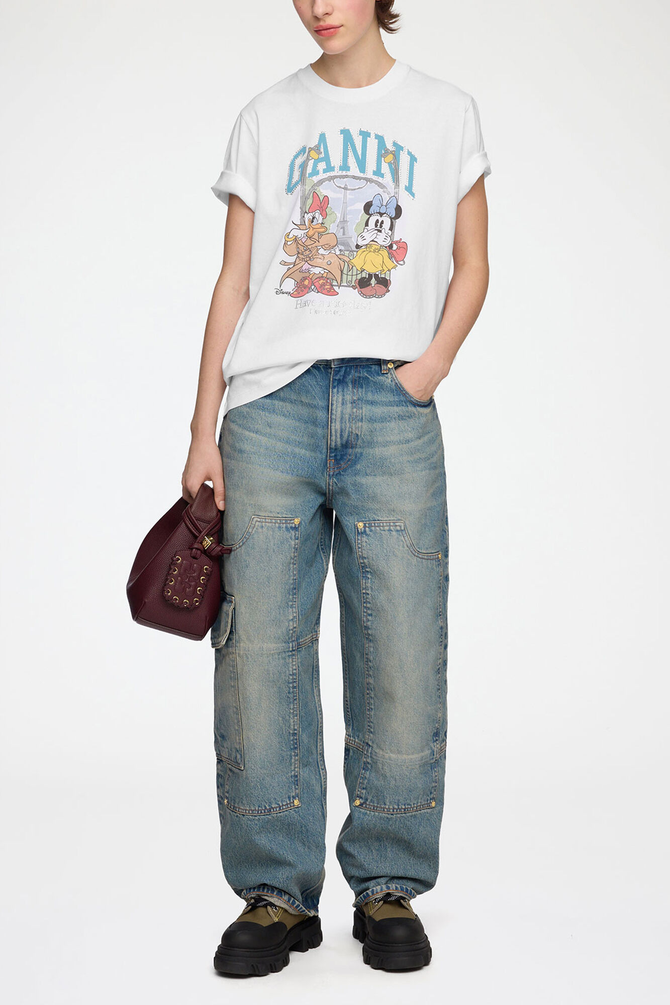 T-shirt with Minnie Mouse & Daisy Duck, Organic Cotton, in colour Bright White - 2 - GANNI