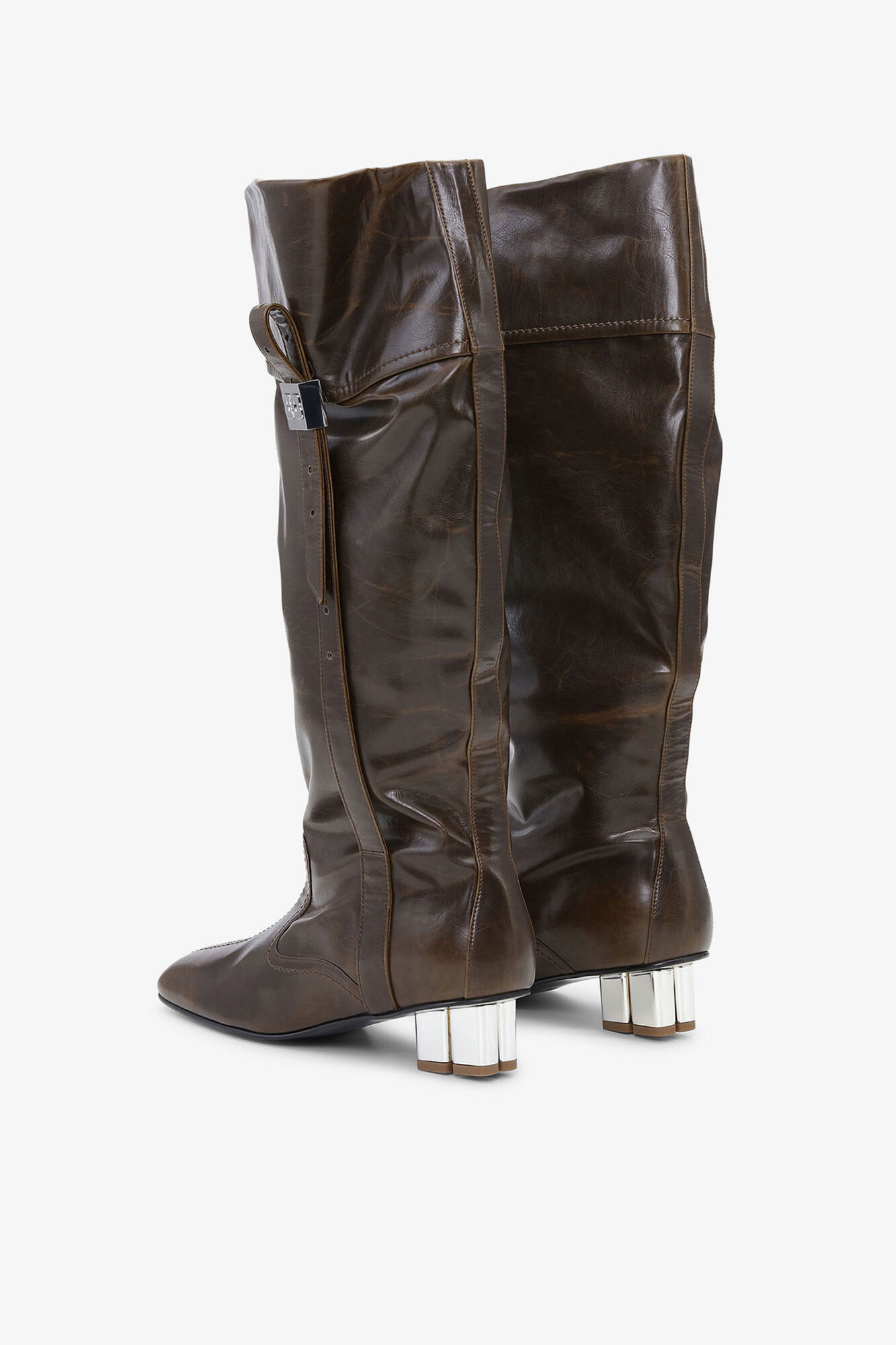 Slouchy Knee Boots in Dark Olive, Oleatex™, in colour Dark Olive - 3 - GANNI