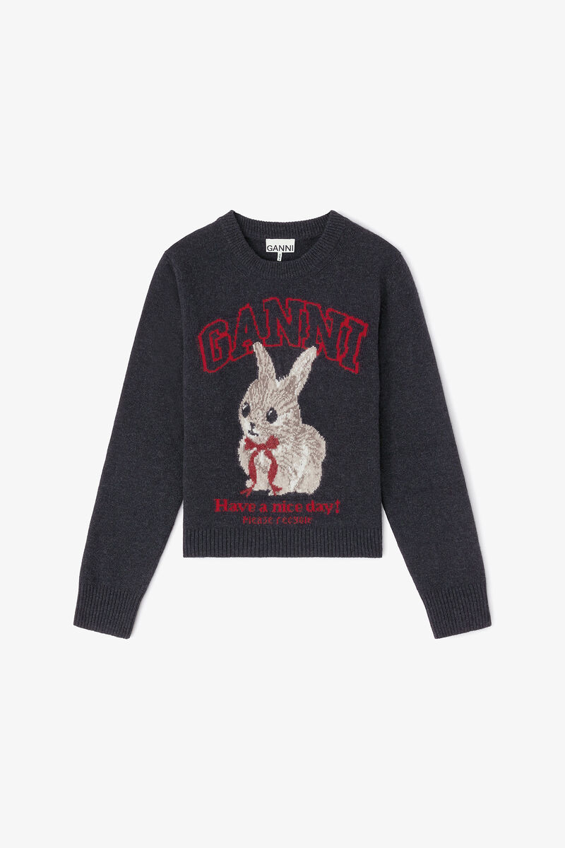 Pull en laine graphique, Wool, in colour Phantom - 1 - GANNI