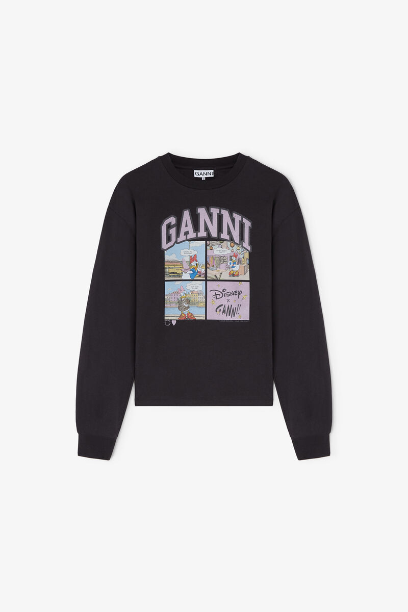 デイジーダックのコミックプリント入りブラックスウェットシャツ, Recycled Polyamide, in colour Phantom - 1 - GANNI