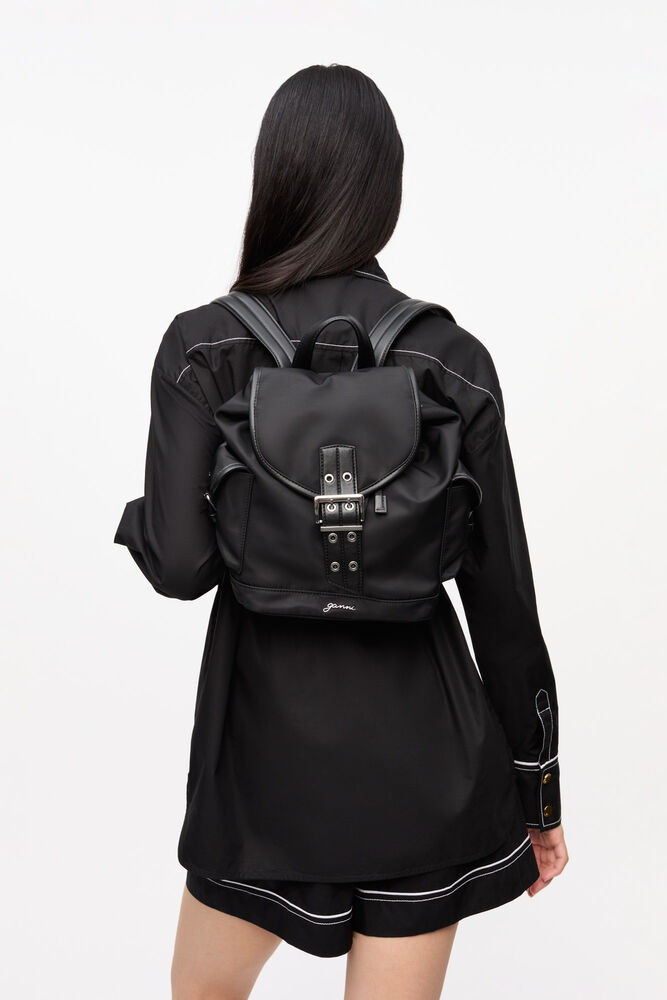 Black Small Bucky Nylon Backpack, Black