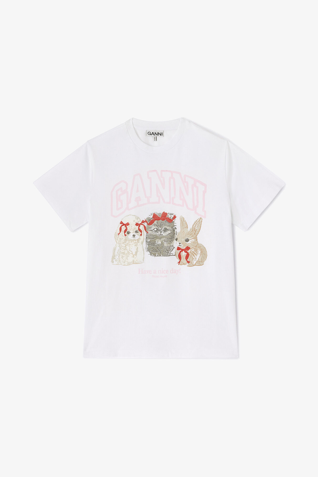 White Animals Print T-shirt, Organic Cotton, in colour Bright White - 1 - GANNI