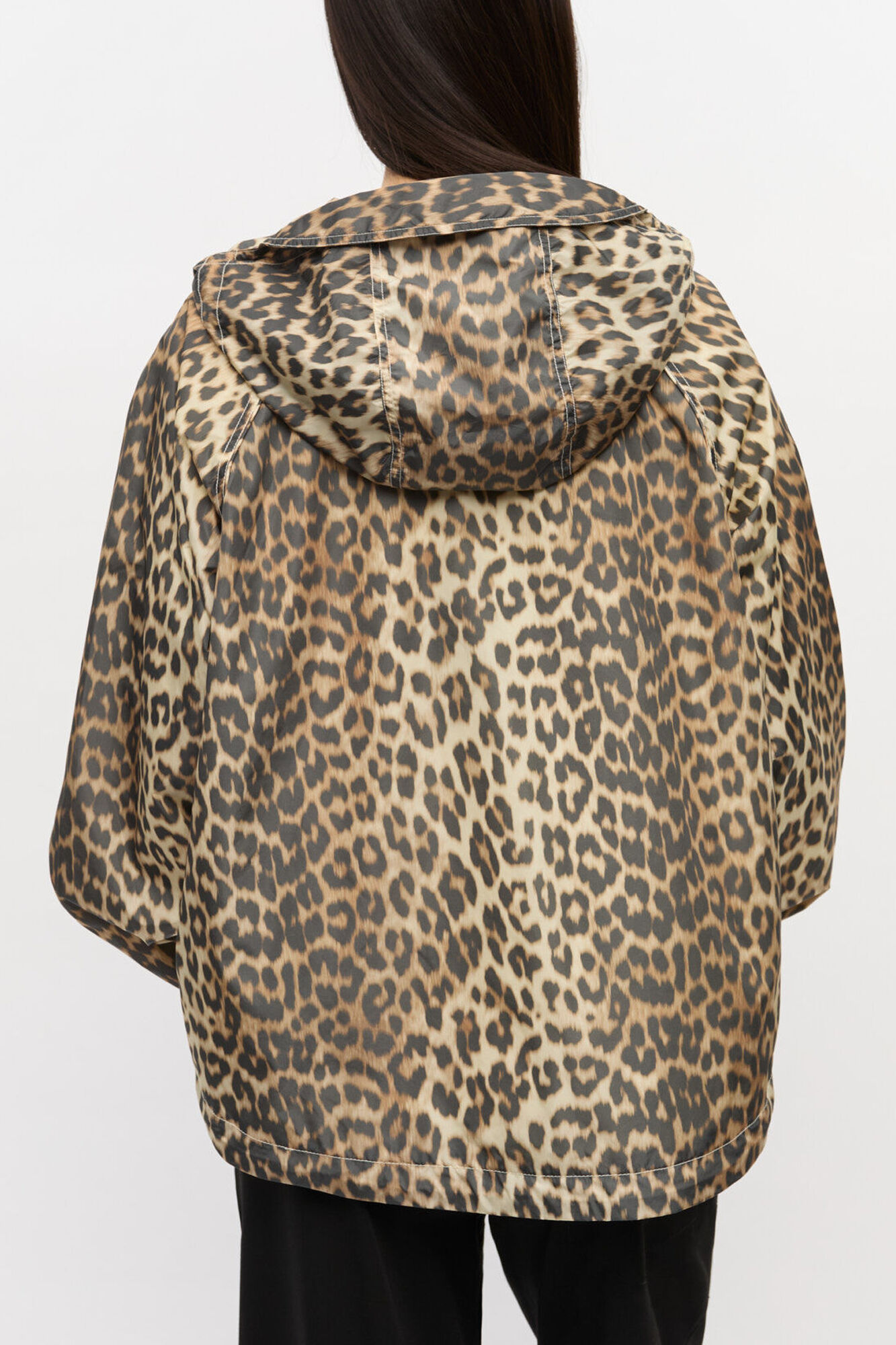 Jakke i leopard nylon, Recycled Nylon, in colour Almond Milk - 3 - GANNI