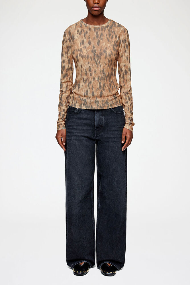 Long-sleeve Top in Printed Marl Mesh, Burro