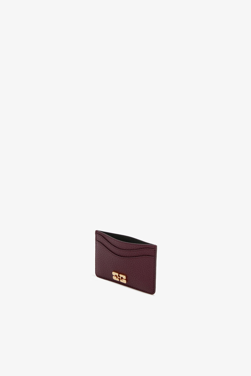 Bou Card Holder in Grained Burgundy, Polyurethane, in colour Port Royale - 3 - GANNI