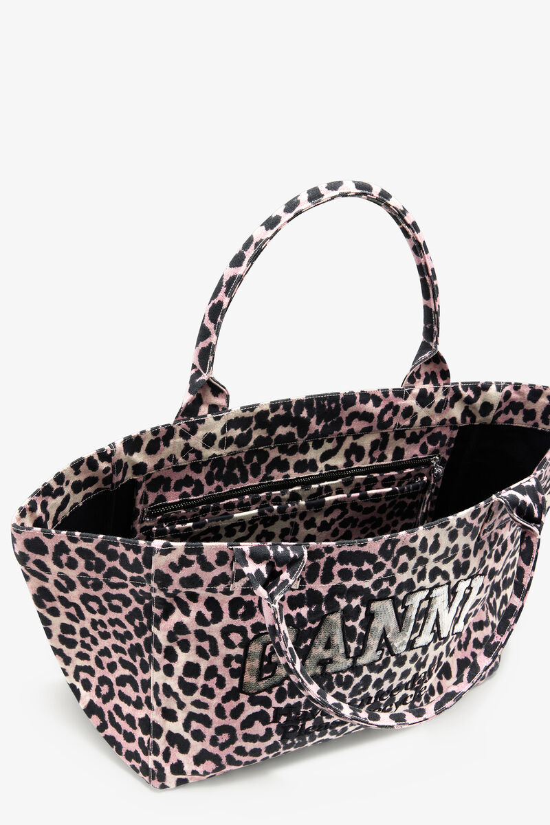 Medium tote taske i leopard, Recycled Cotton, in colour Bleached Mauve - 3 - GANNI