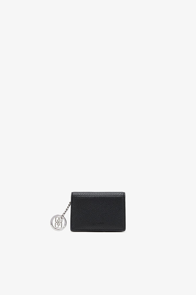 Bou Card Holder with Flap in Grained Black, Black