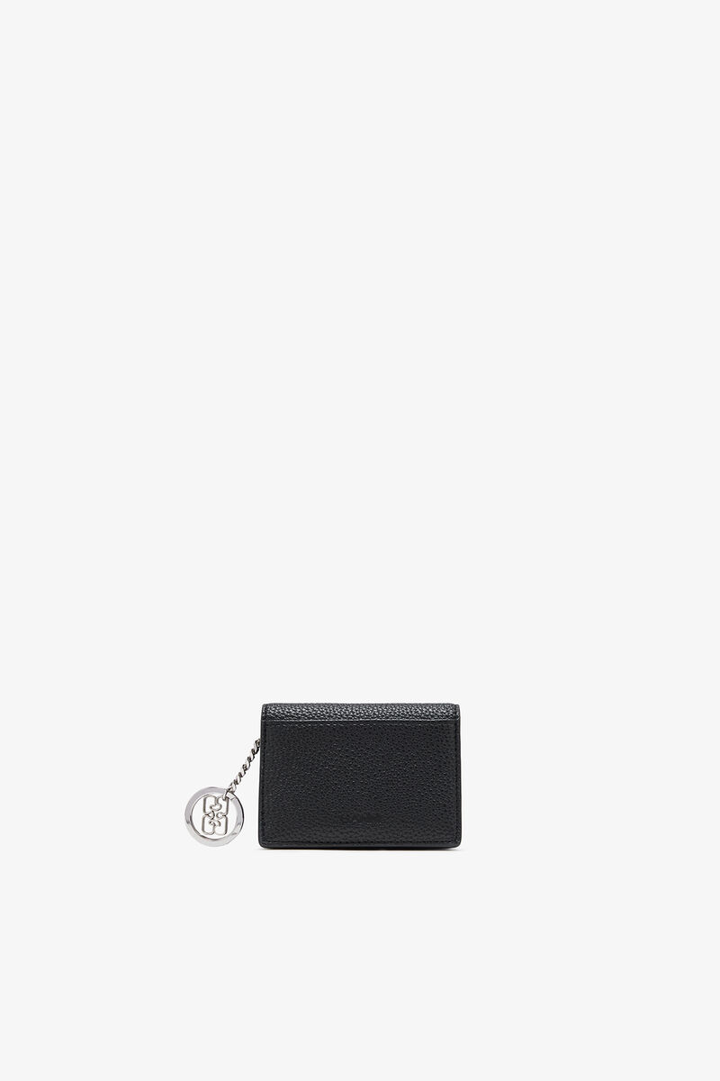 Bou Card Holder with Flap in Grained Black, Recycled Polyester, in colour Black - 2 - GANNI