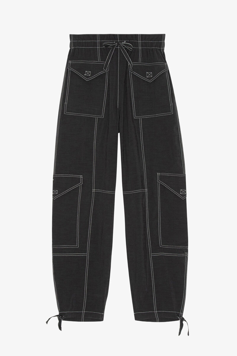 Pantalon à poches en slub léger, LENZING™ ECOVERO™, in colour Black - 1 - GANNI