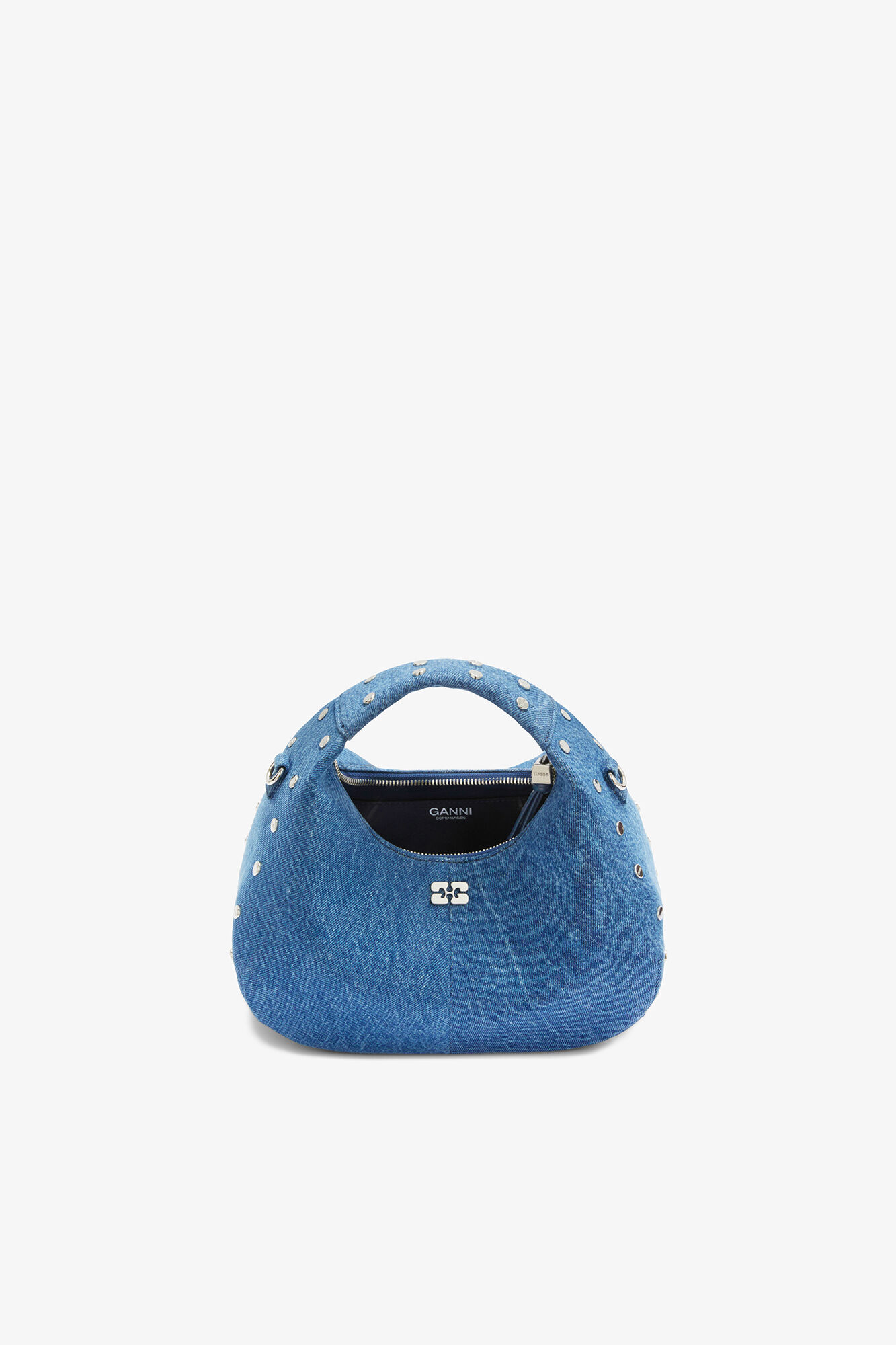 Mid Blue Vintage Mini Hobo Bag with Studs in Denim | GANNI US
