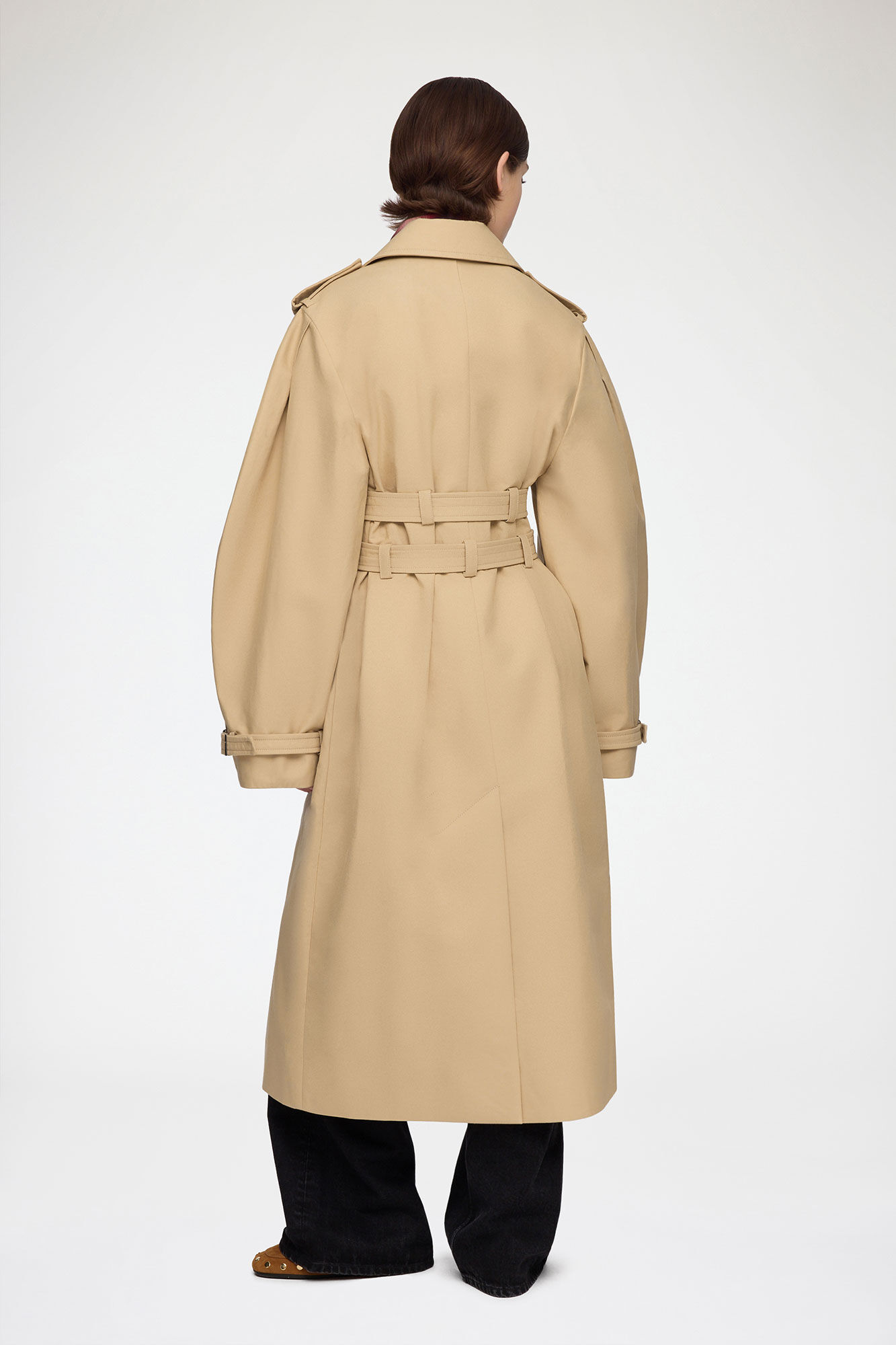 Trench Coat in Double Cotton, Organic Cotton, in colour Warm Sand - 2 - GANNI