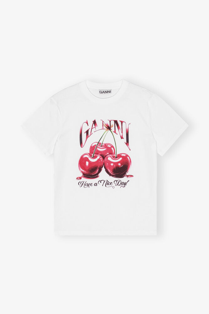 White Basic Jersey Cherry Relaxed T-shirt, Bright White