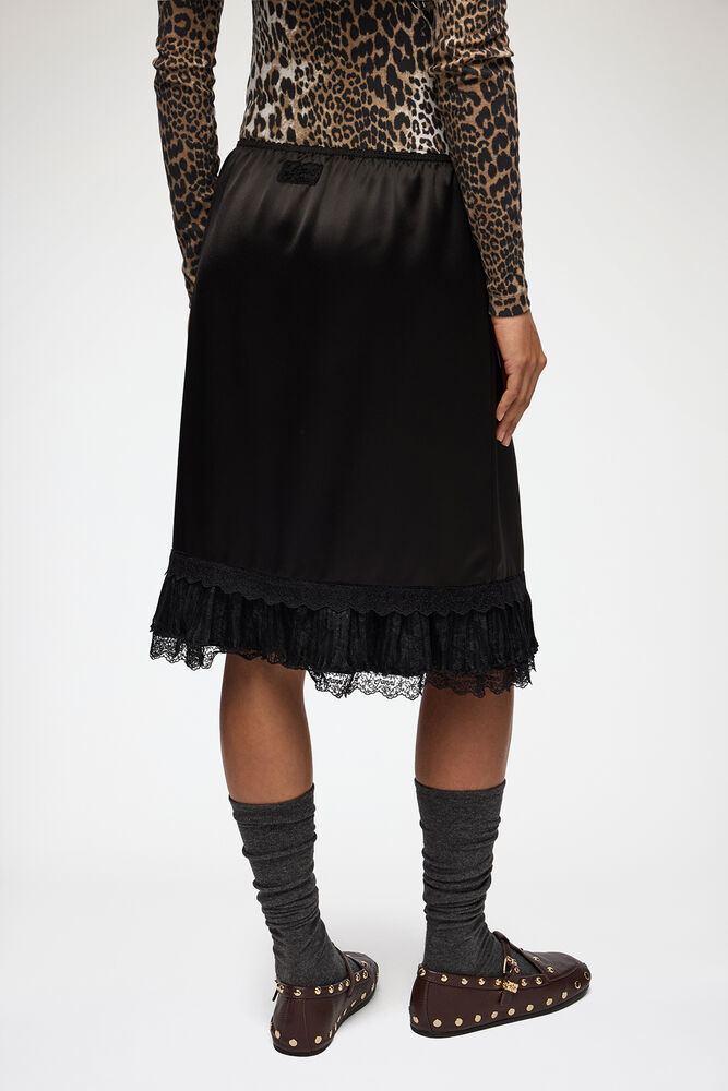 Skirt in Frill Satin, Black