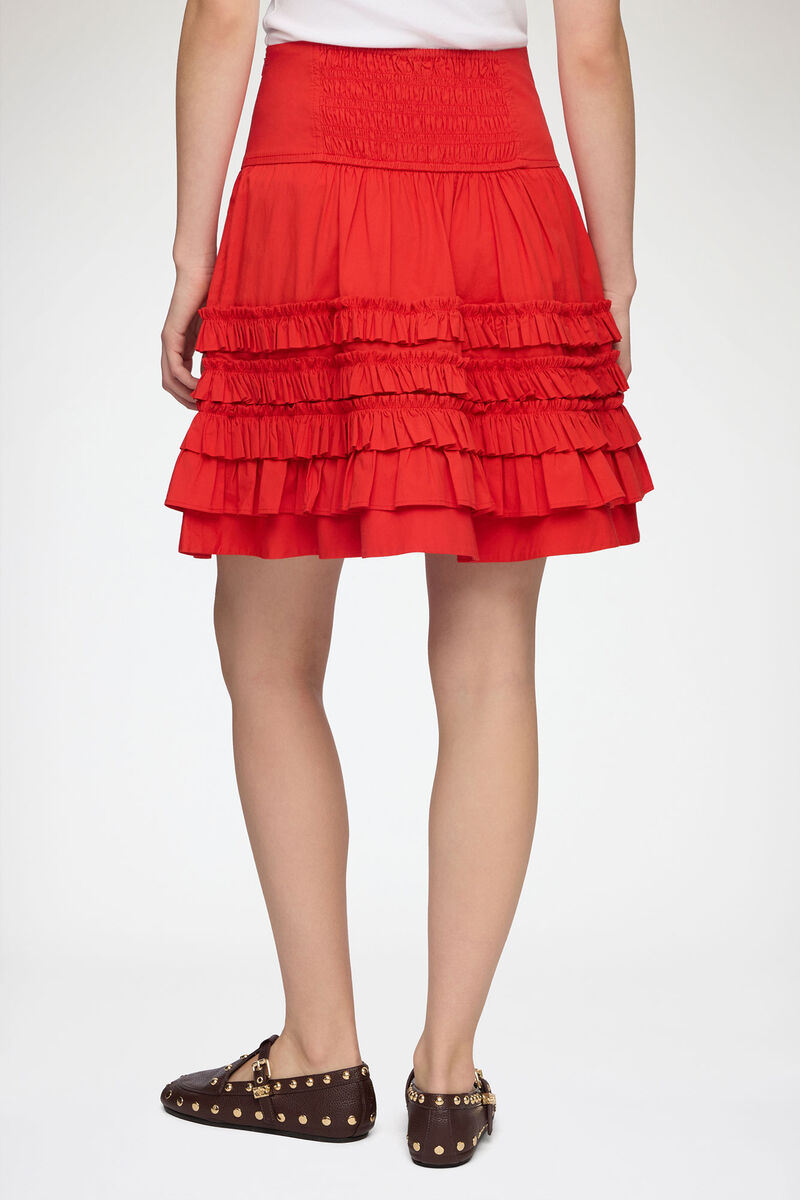 Skirt in Red Cotton, Organic Cotton, in colour Goji Berry - 3 - GANNI