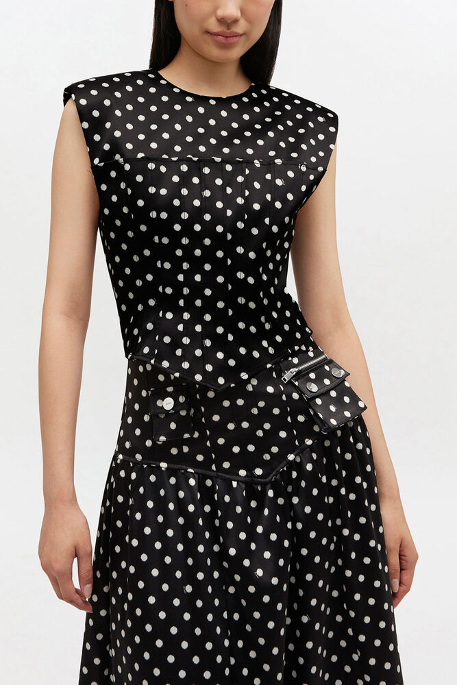 Top corset en satin à pois, Black