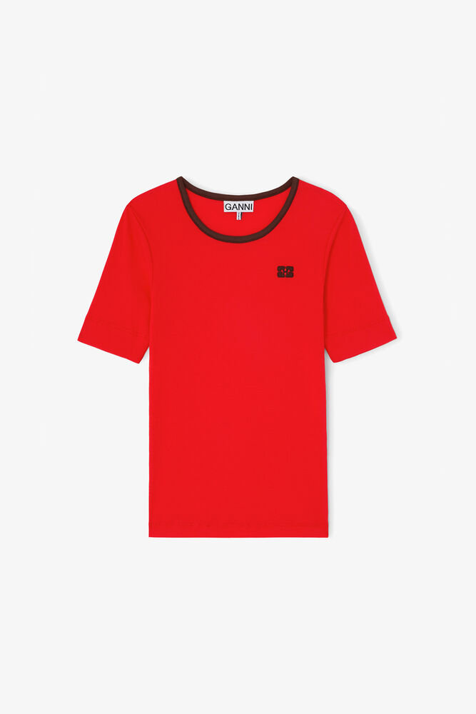 T-shirt in Cotton Rib, High Risk Red