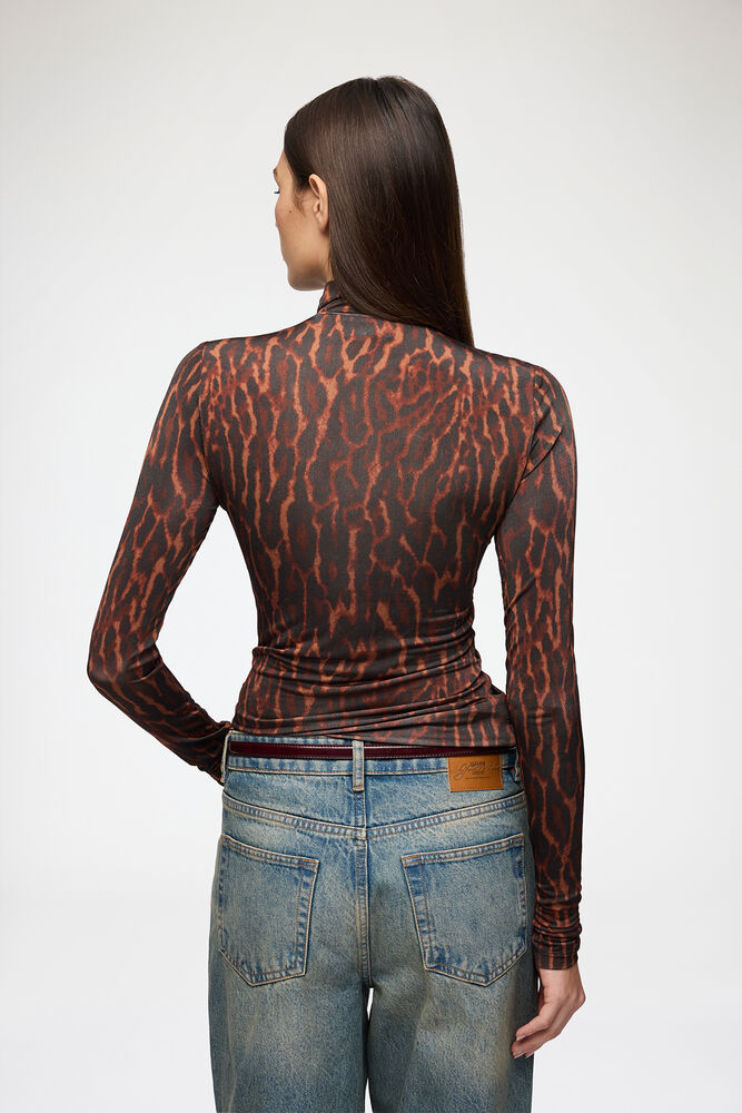 Turtleneck in Printed Jersey, Rawhide