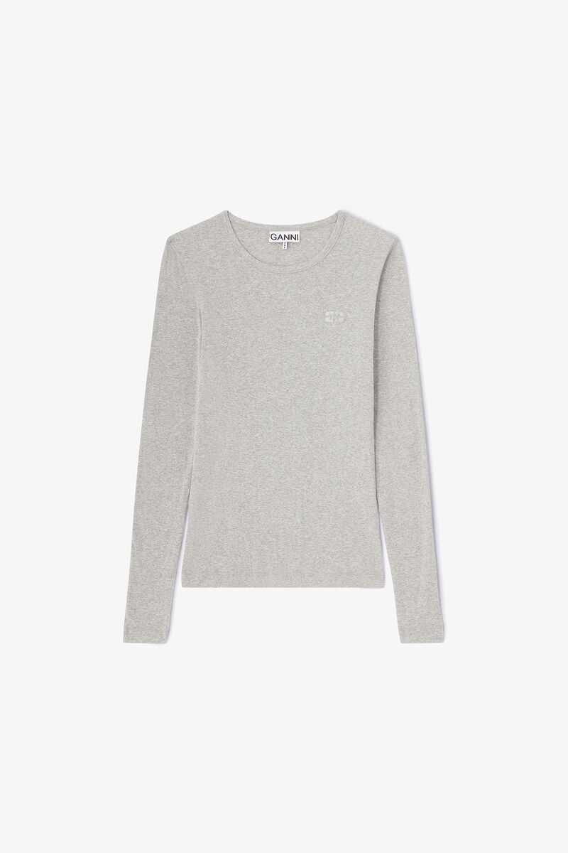 Haut à manches longues côtelé, Organic Cotton, in colour Paloma - 1 - GANNI