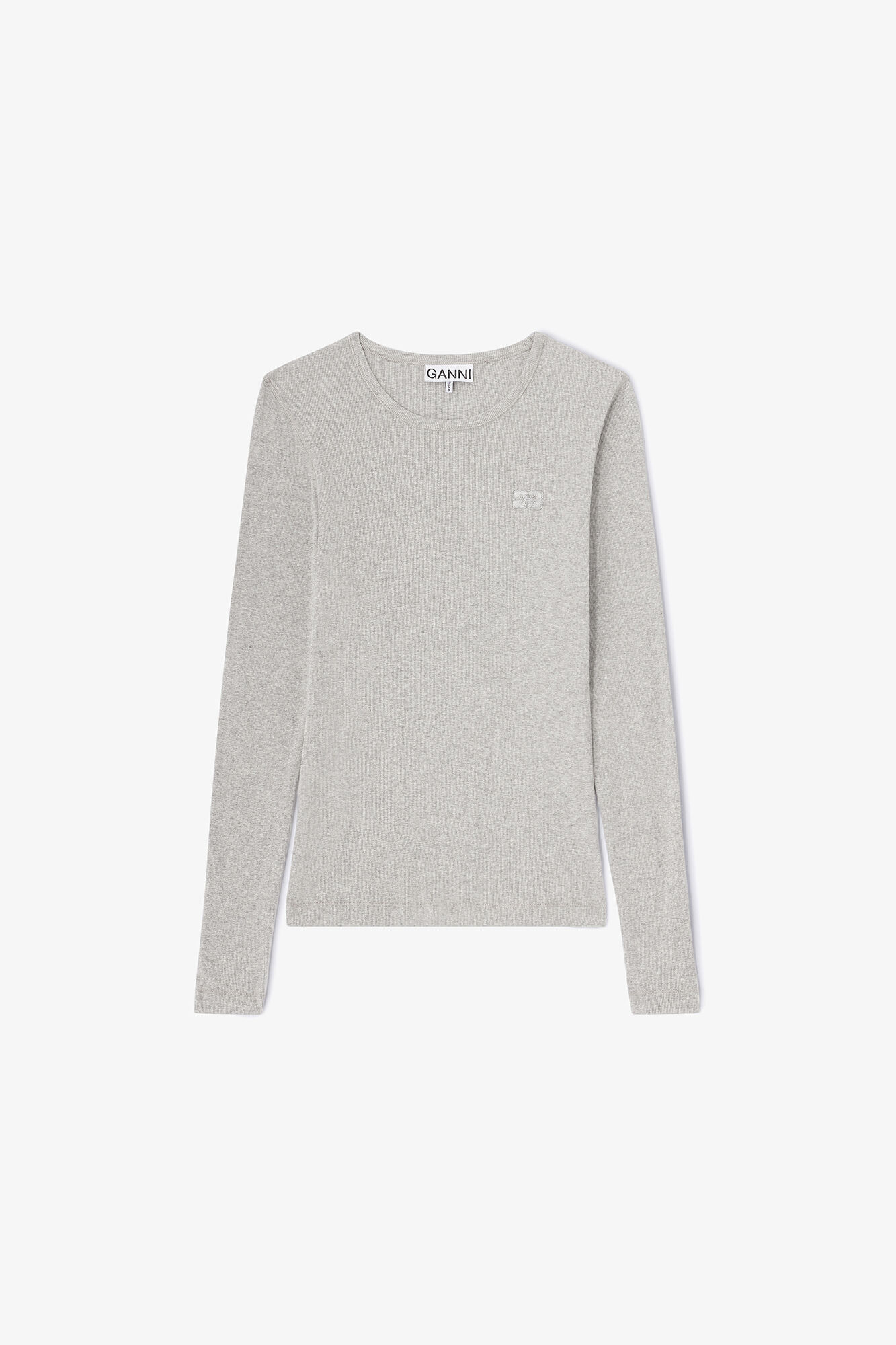 Haut à manches longues côtelé, Organic Cotton, in colour Paloma - 1 - GANNI