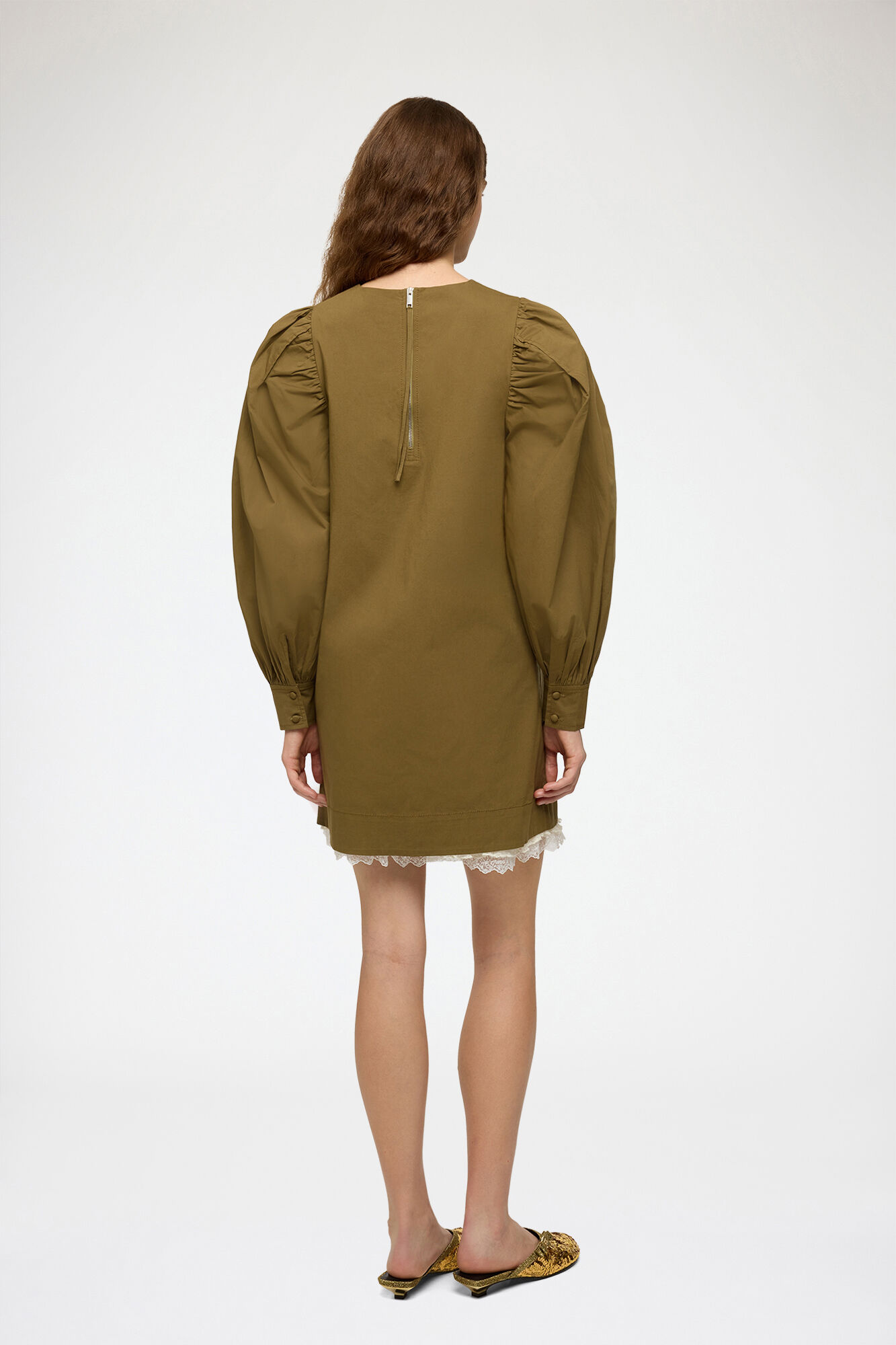 Dress in Green Cotton, Organic Cotton, in colour Military Olive - 2 - GANNI