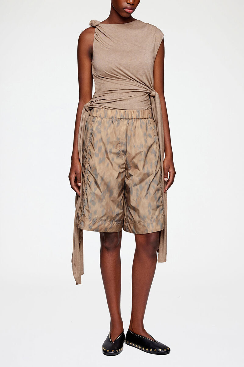 Shorts in Printed Nylon, Recycled Polyamide, in colour Burro - 1 - GANNI