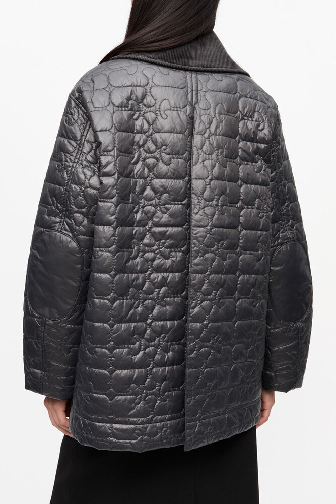 Black Shiny Quilt Midi Jacket, Phantom