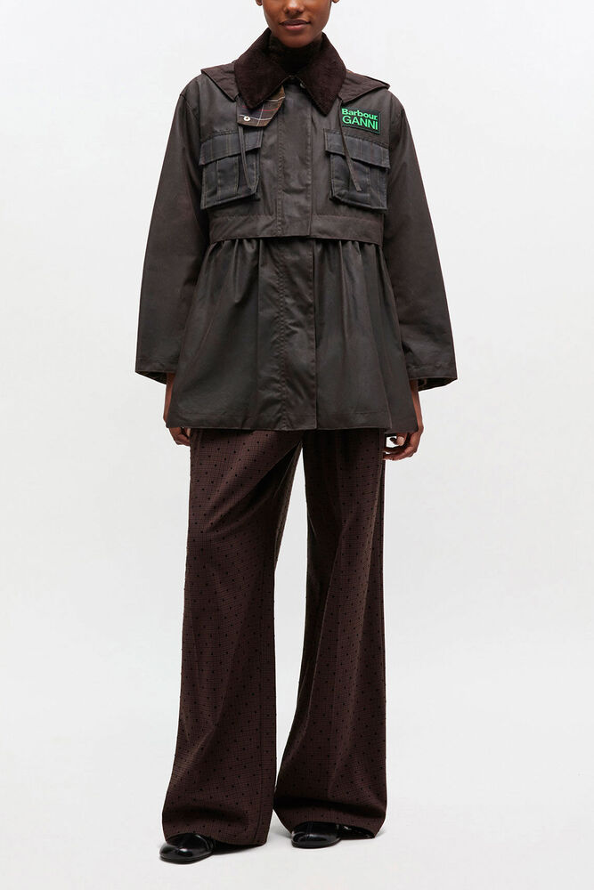 Peplum Wax Jacket in Green, Ganache