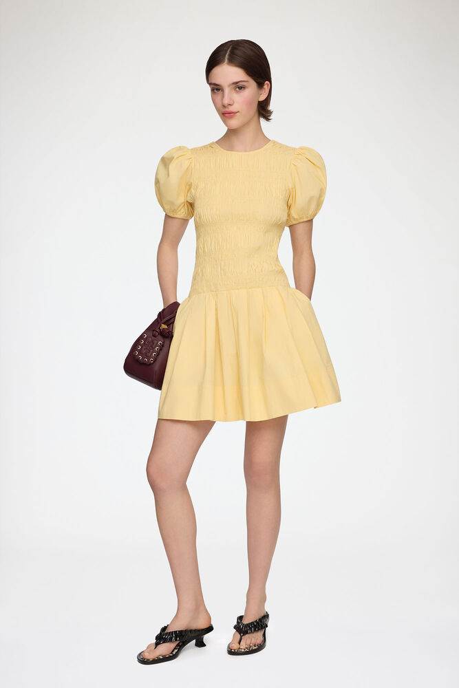 Mini Dress in Yellow Cotton, Italian Straw