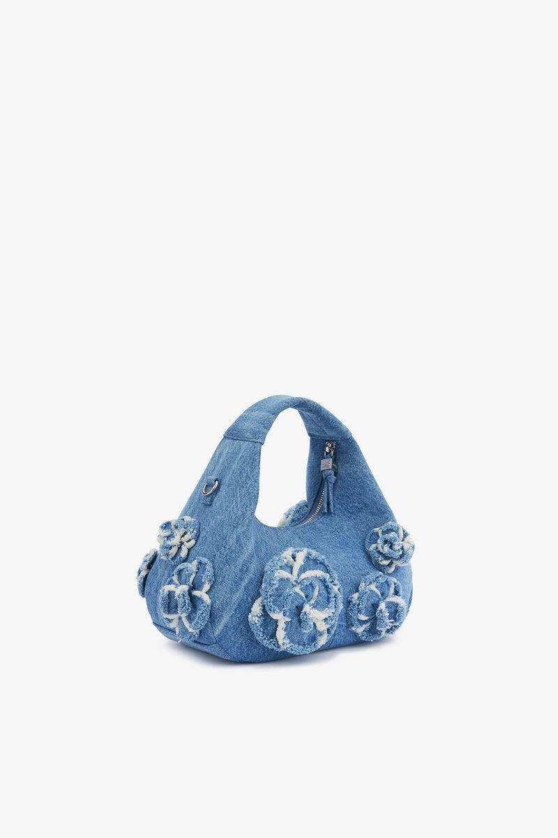 Mini sac Hobo en denim, Organic Cotton, in colour Light Blue Vintage - 2 - GANNI