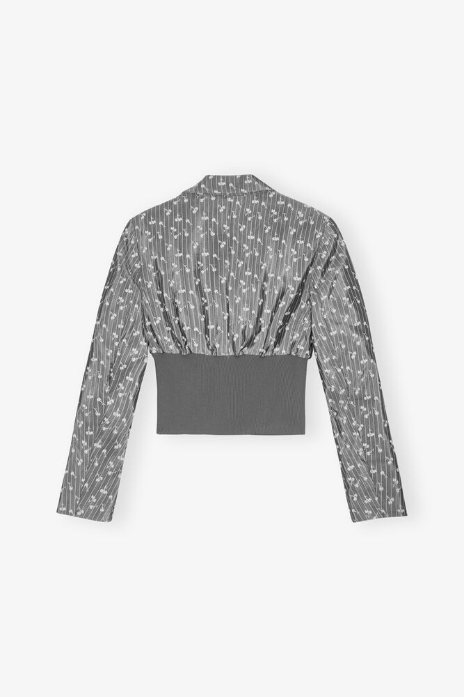 Grey Jacquard Cropped-blazer, Smoked Pearl