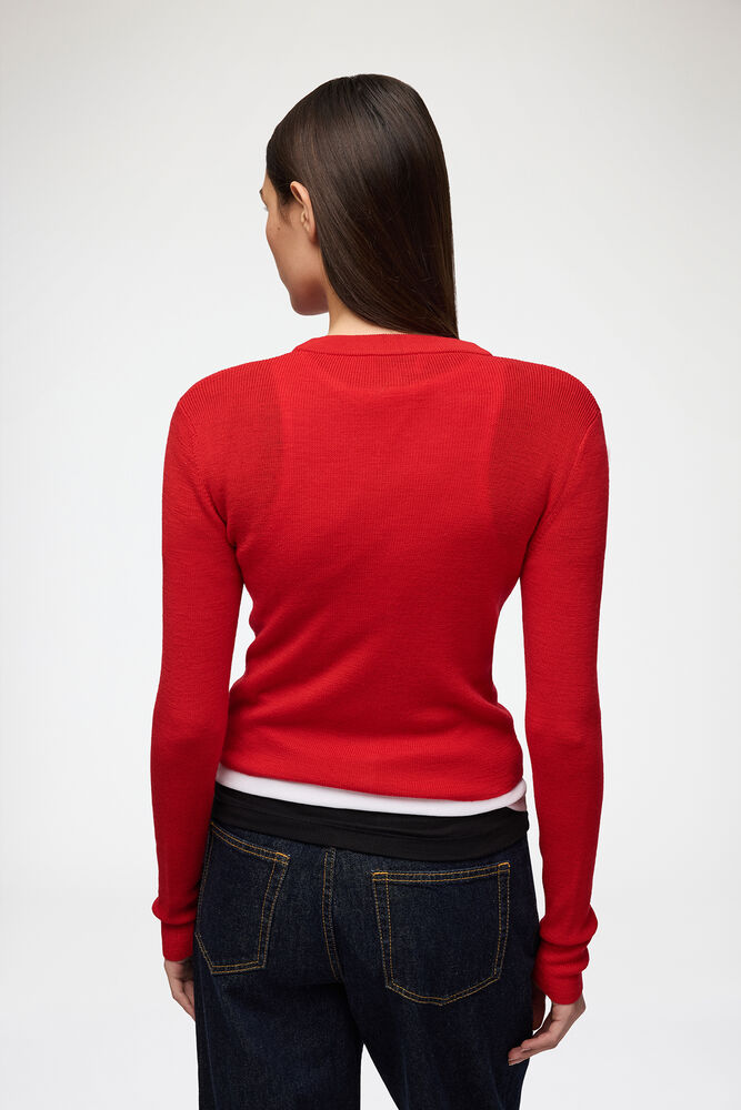 Cardigan in Red Merino, Goji Berry