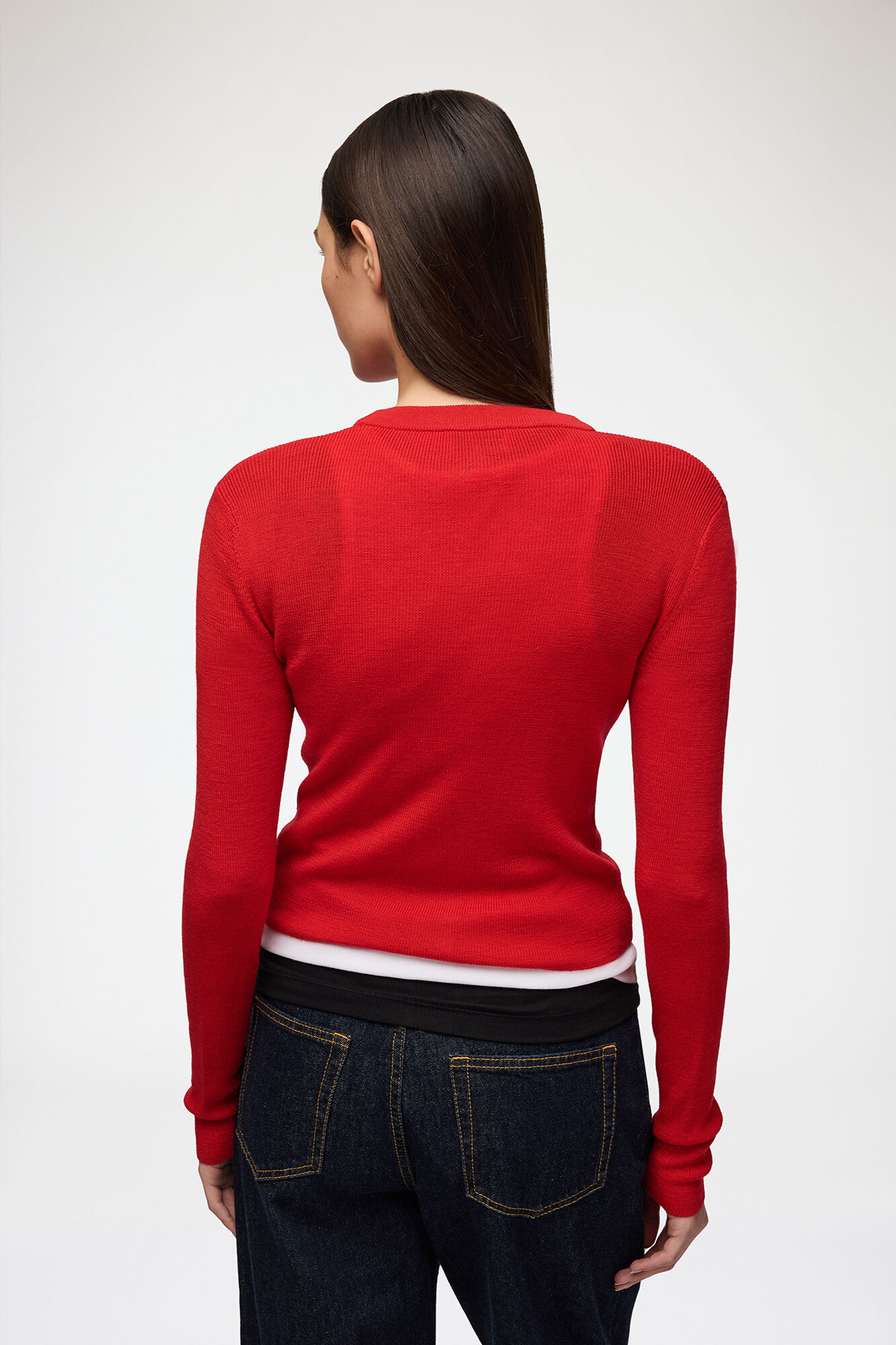 Cardigan in Red Merino, Wool, in colour Goji Berry - 3 - GANNI